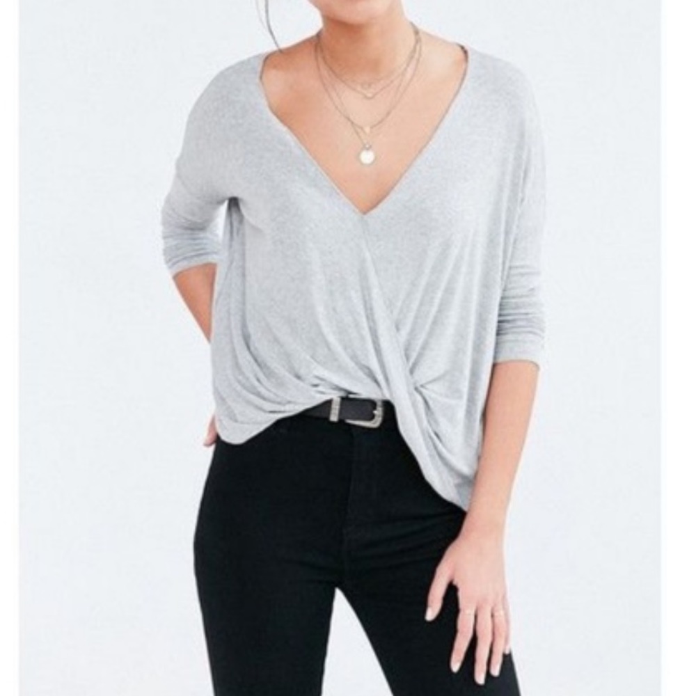 Silence + Noise Grey Drape V Neck Top